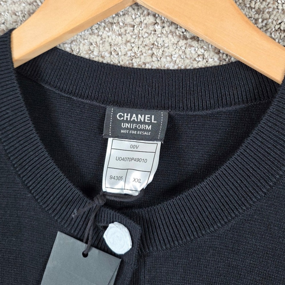 Chanel Uniform Black Wool Cotton Knit Cardigan Sweater Women's Size XXL NEW READ - Picture 2 of 12